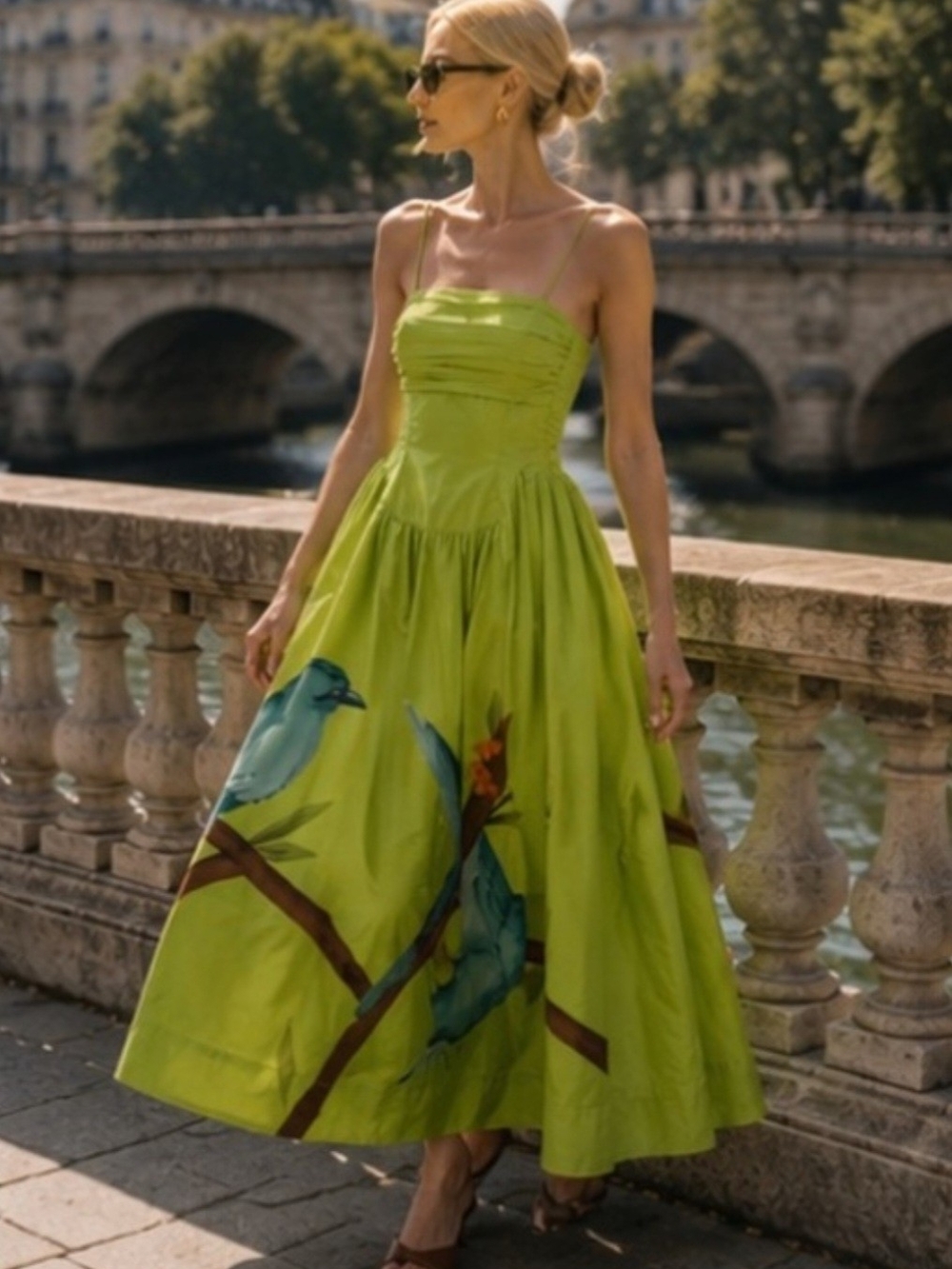 FARM Rio Lime Green Bird-Print Strappy Maxi Dress - Picture 2 of 10